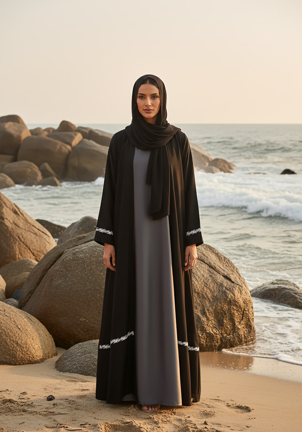 Black and Grey Abaya | Serene Threads