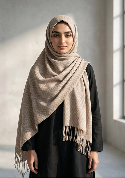 Palm Leaf Cashmere Hijab - Fawn