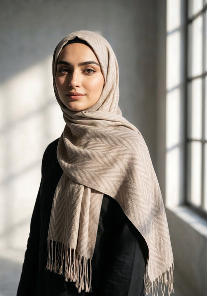 Palm Leaf Cashmere Hijab - Fawn