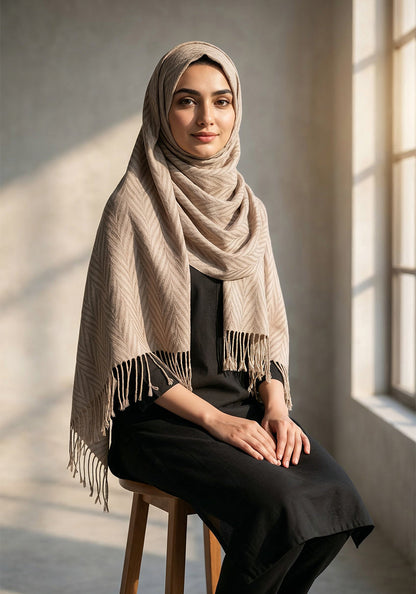 Palm Leaf Cashmere Hijab - Fawn