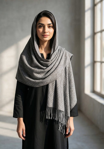 Palm Leaf Cashmere Hijab - Grey