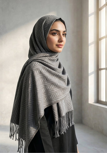 Palm Leaf Cashmere Hijab - Grey