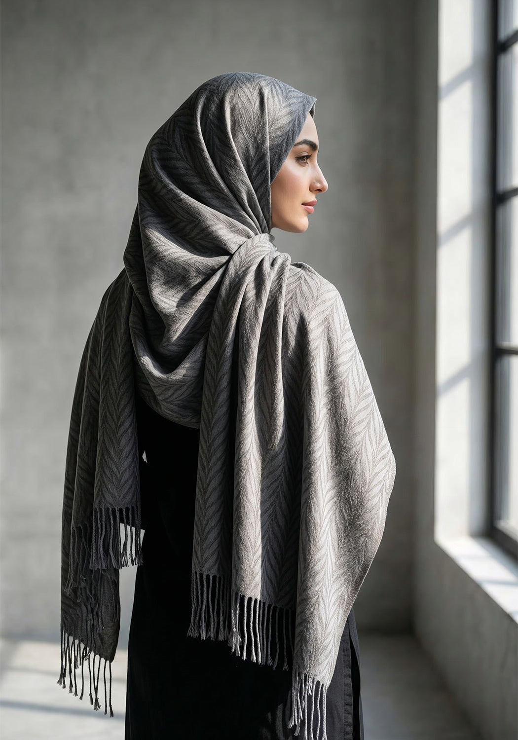 Palm Leaf Cashmere Hijab - Grey