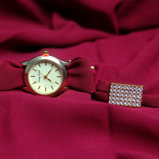 Hijab, Watch & Bracelet Matching Set - Maroon