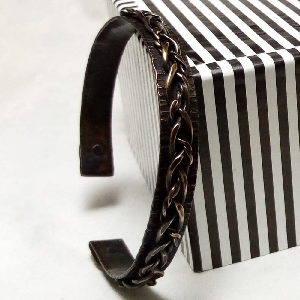 Braded forged bracelet oxidized