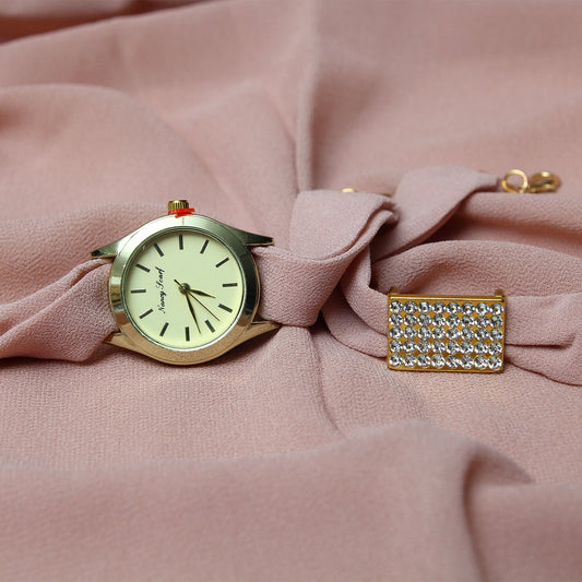 Hijab, Watch & Bracelet Matching Set -Beige
