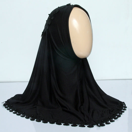 Kids Makhna Lace Hijab - Black