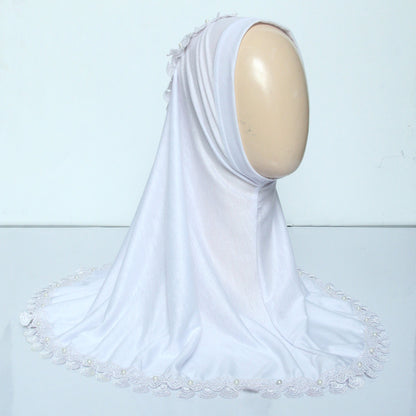 Kids Makhna Lace Hijab - White