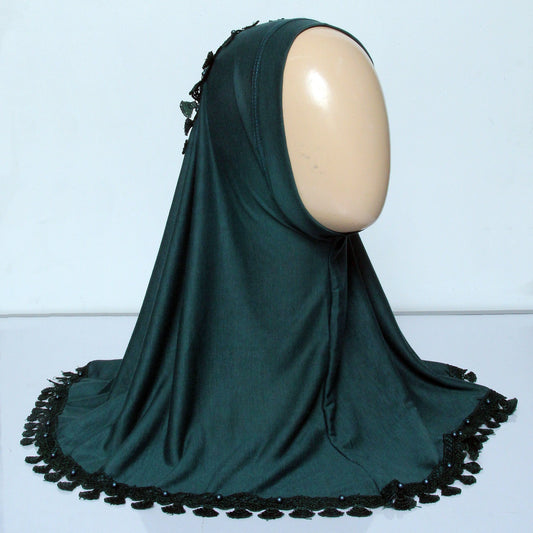 Kids Makhna Lace Hijab - Dark Green