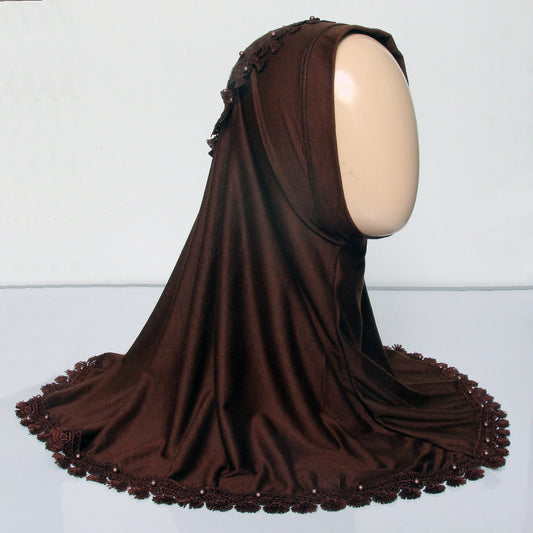Kids Makhna Lace Hijab - Brown