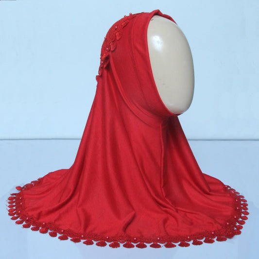 Kids Makhna Lace Hijab - Red