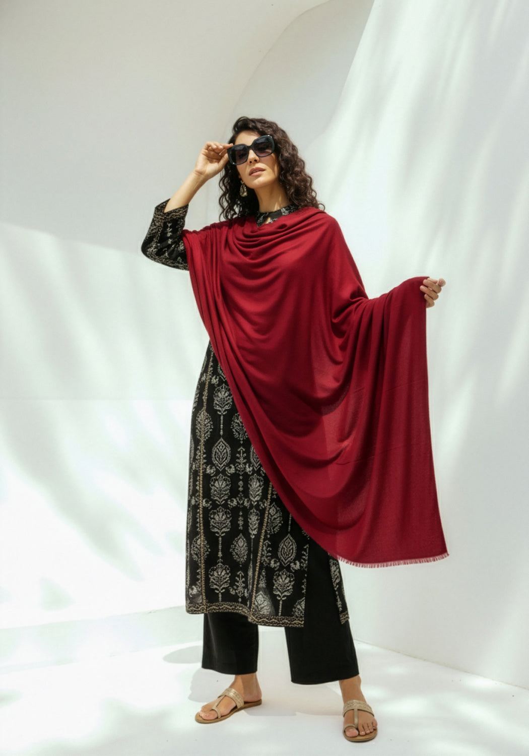 Woolen Cashmere Shawl -Red