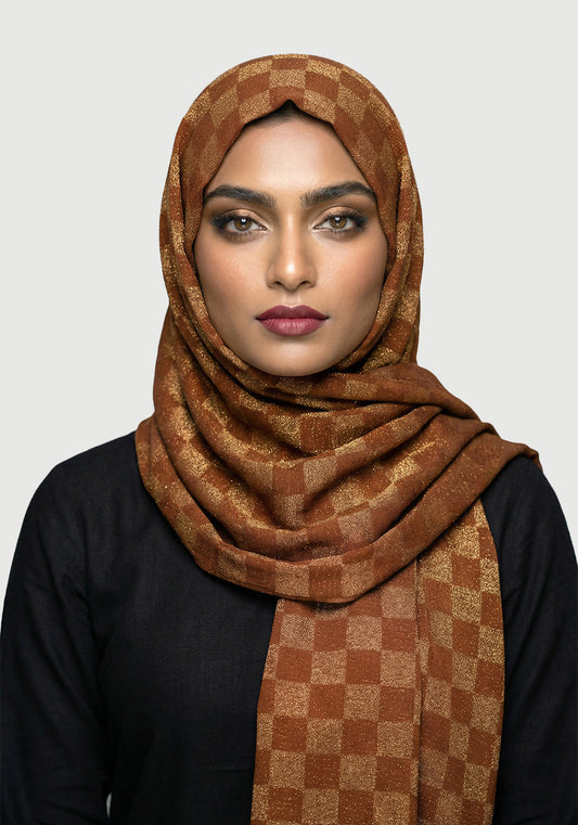 Chiffon Check Foil-Rust