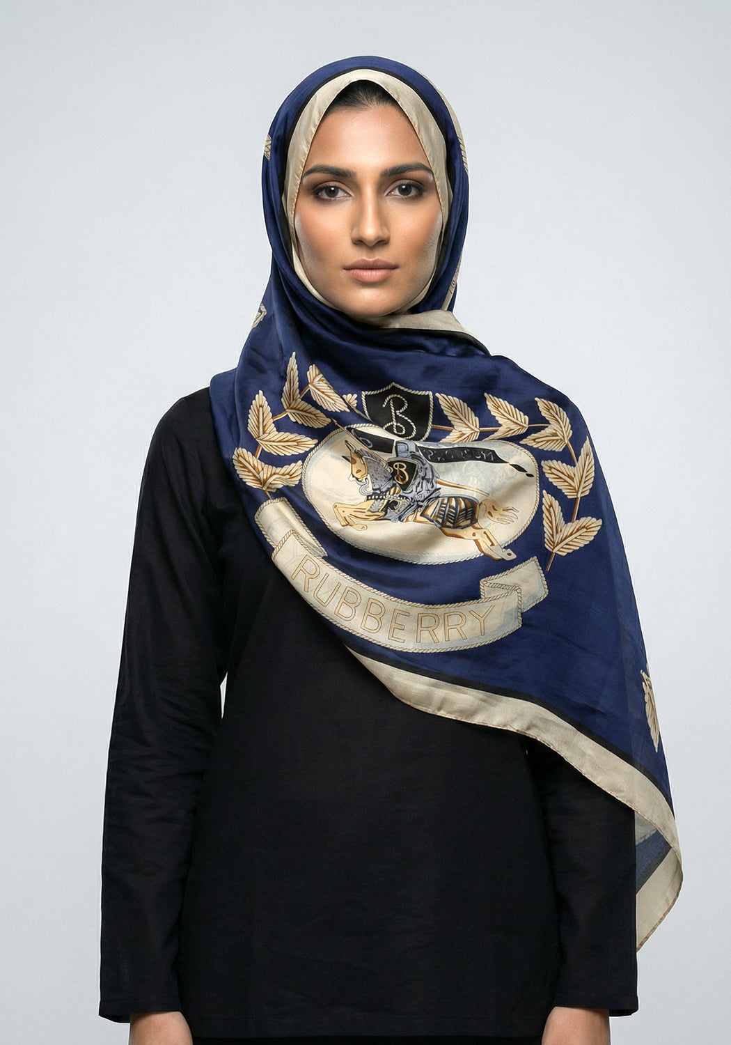 Silk Branded-Navy Blue-Fawn