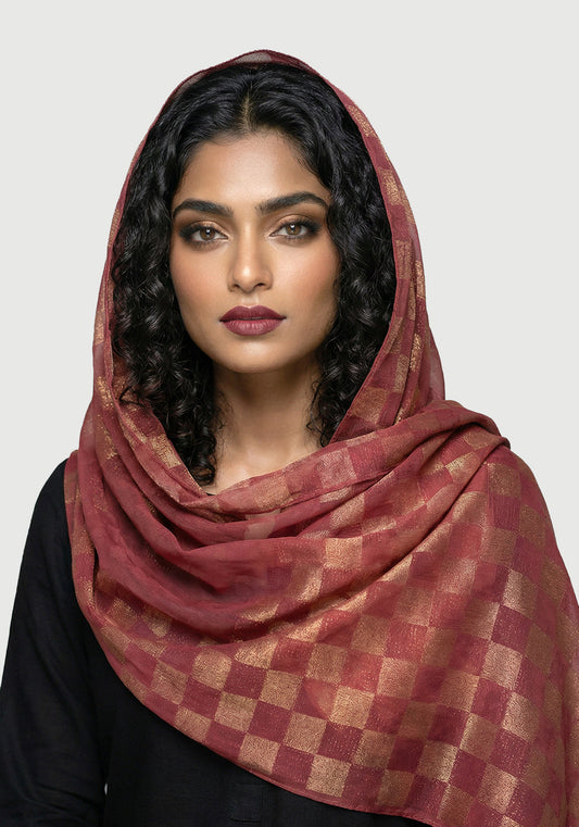 Chiffon Check Foil-Pink