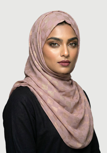 Chiffon Check Foil-Tea Pink