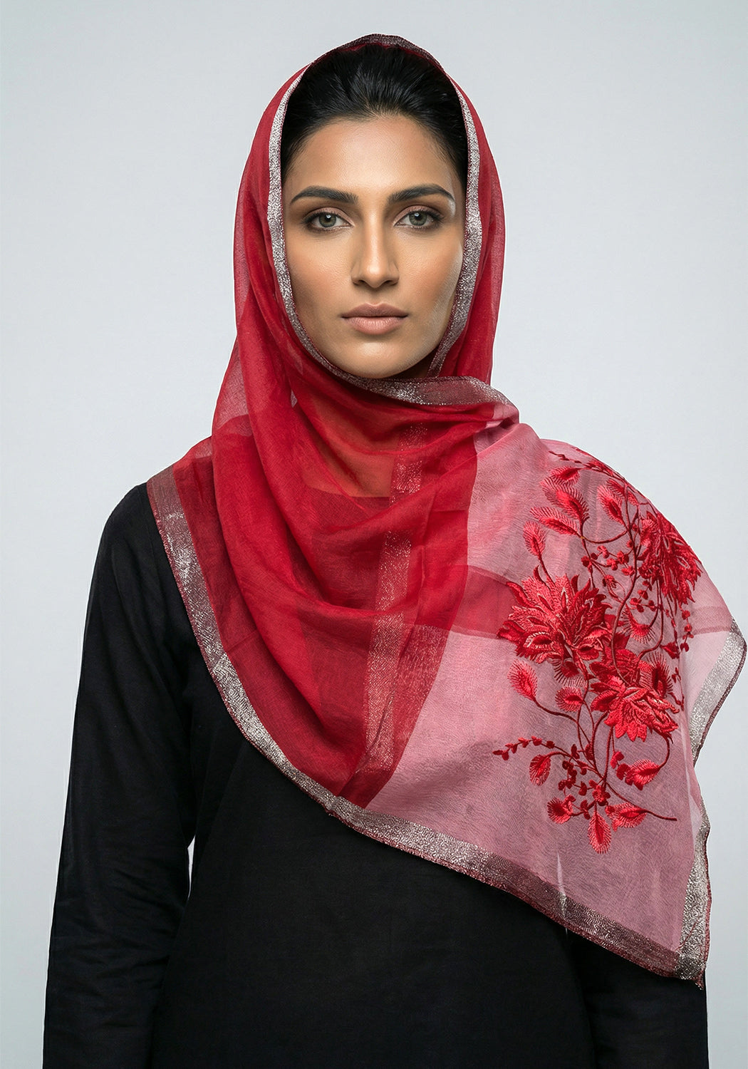 Organza Embroidery Maroon