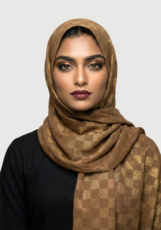 Chiffon Check Foil-Camel