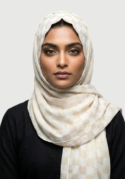 Chiffon Check Foil-White