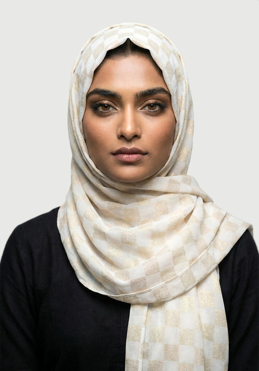 Chiffon Check Foil-White