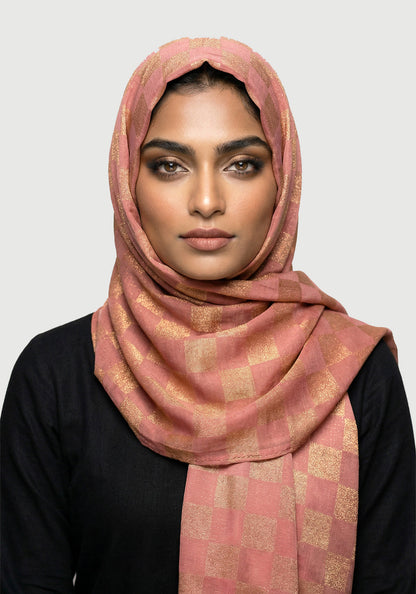 Chiffon Check Foil-Light Pink