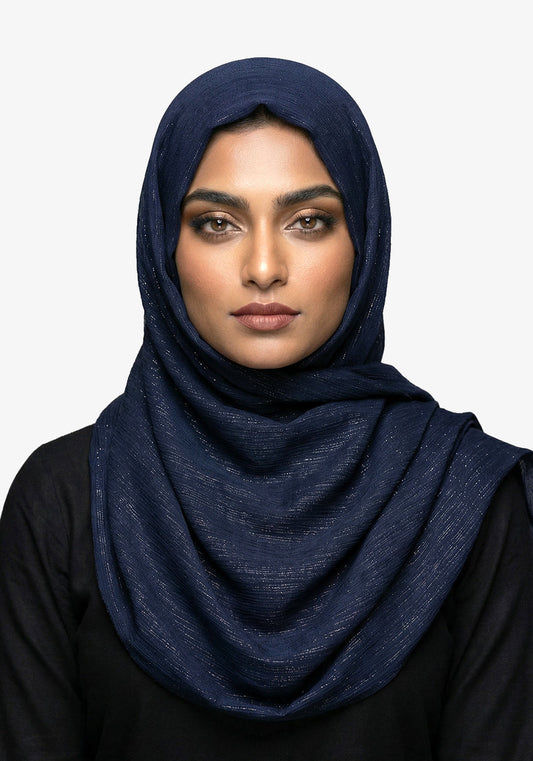 Metallic Chiffon-Navy Blue