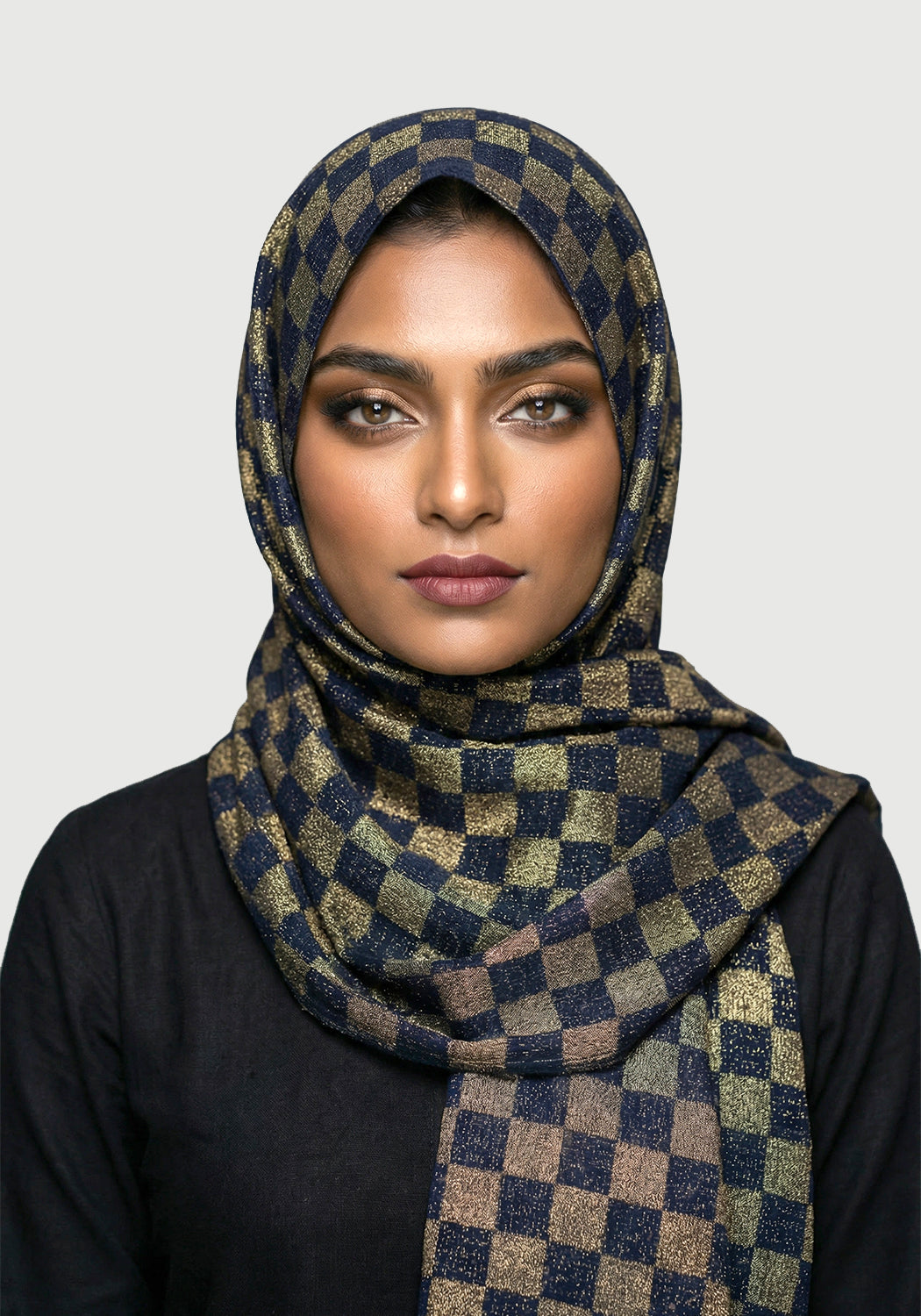 Chiffon Check Foil-Navy Blue