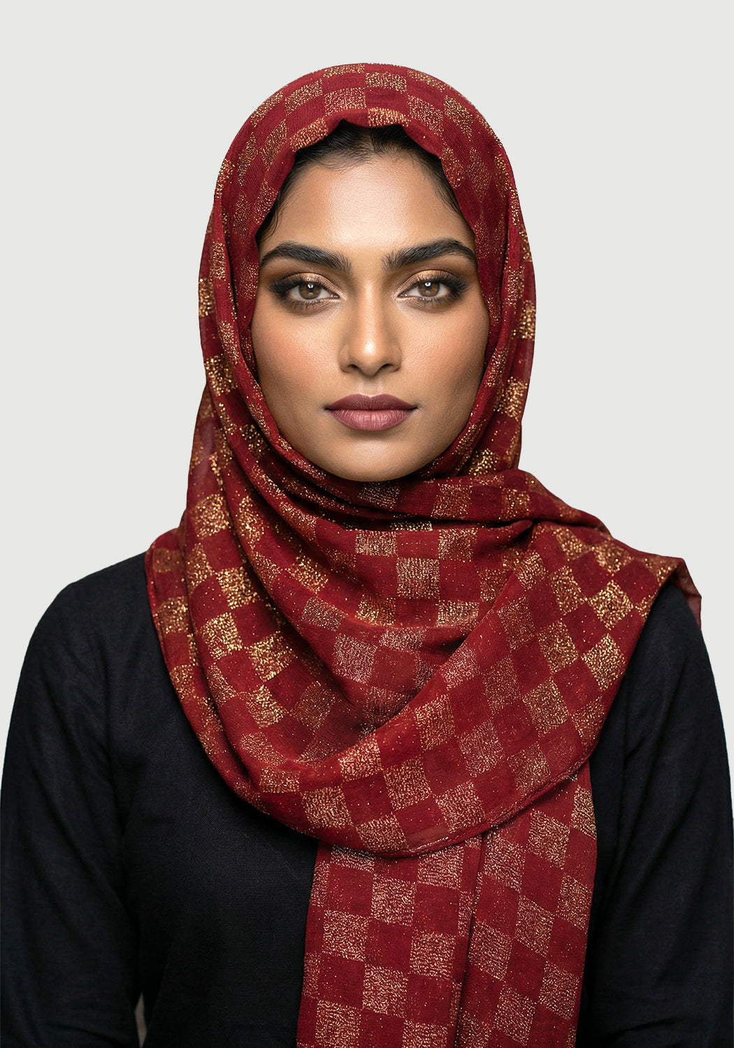 Chiffon Check Foil-Maroon