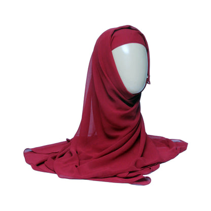 Chiffon Hijab With Cap-Red