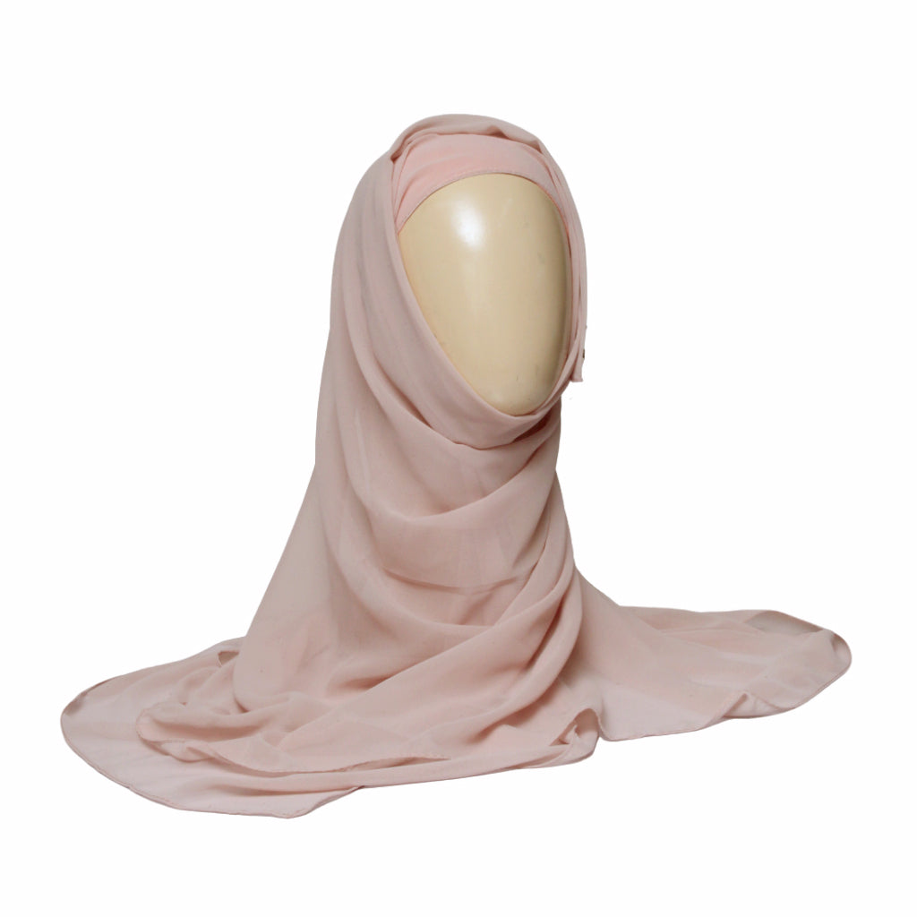Chiffon Hijab With Cap-Rose Pink