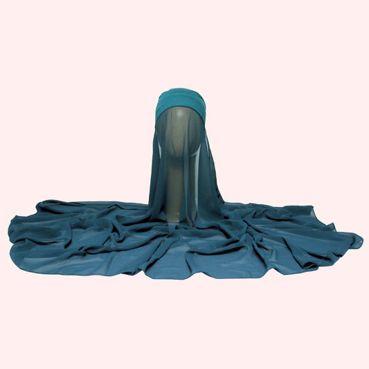 Chiffon Hijab With Cap-Teal