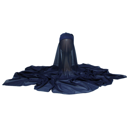 Chiffon Hijab With Cap-Navy Blue