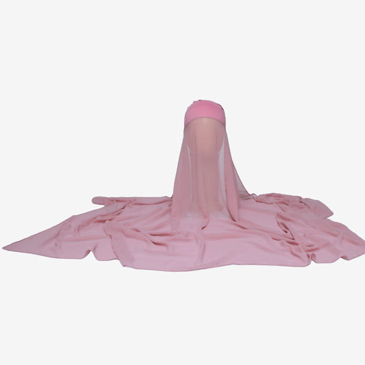 Chiffon Hijab With Cap-Tea Pink