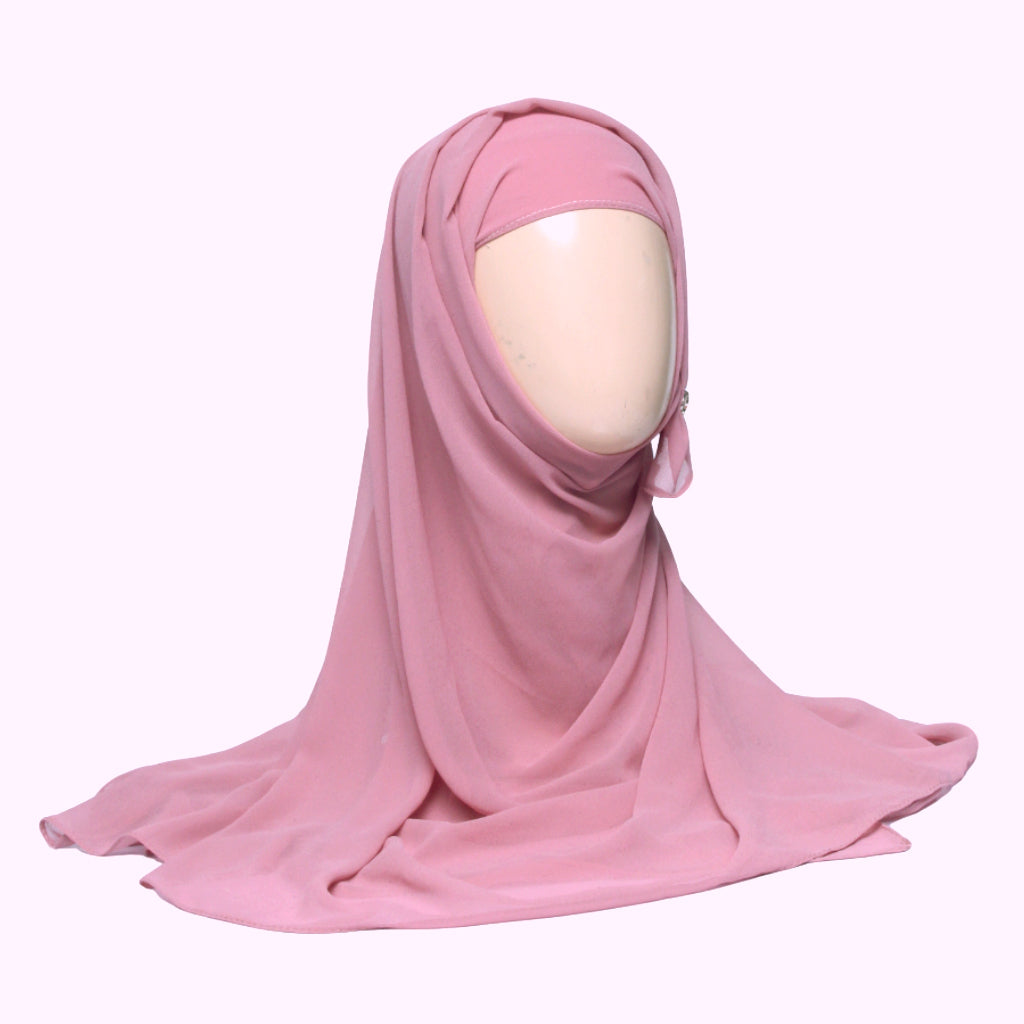 Chiffon Hijab With Cap-Tea Pink