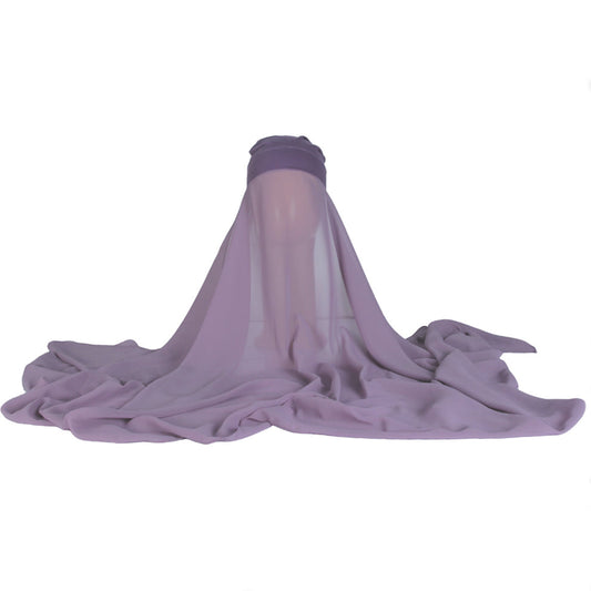 Chiffon Hijab With Cap-Light Purple