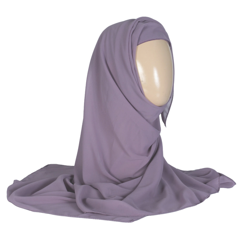 Chiffon Hijab With Cap-Light Purple