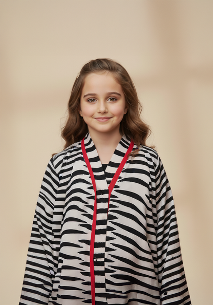 Kids Front Open Abaya Black Stripes