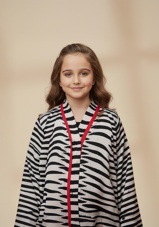 Kids Front Open Abaya Black Stripes