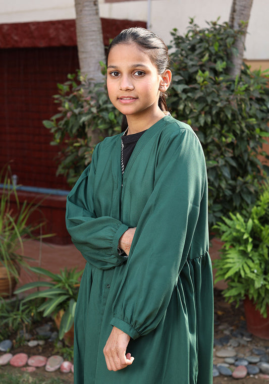 Kids Front Open Green Abaya
