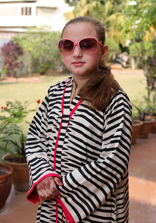 Kids Front Open Abaya Black Stripes