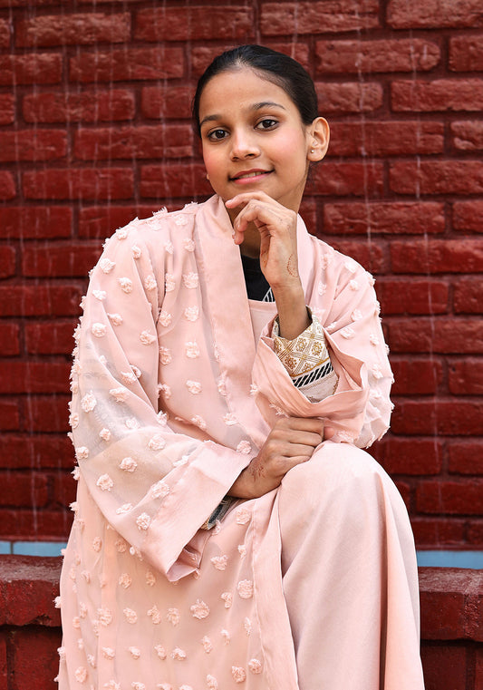 Kids Double Layered Pink Abaya
